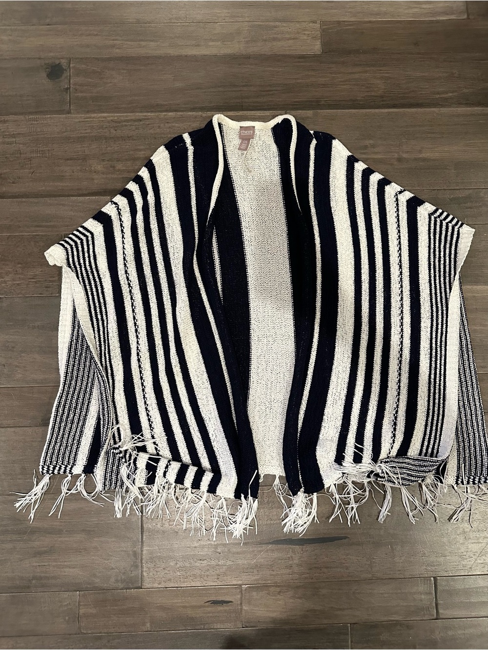 Chico’s Striped Black and White Knit Poncho, One Size
